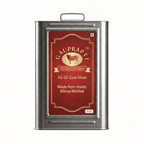 A2 Gir Cow Ghee bulk tin can on white background for commercial use